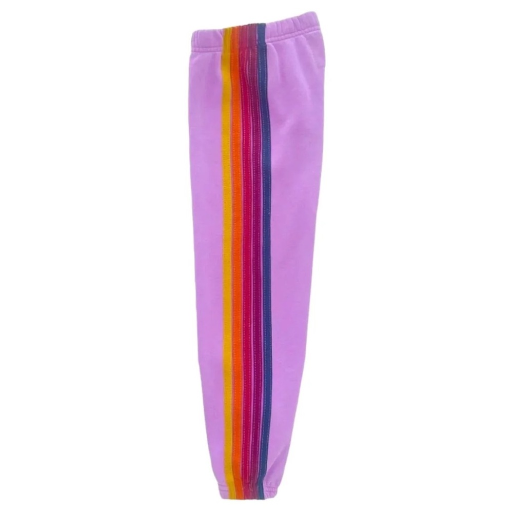 Aviator Nation Purple Joggers with Rainbow Stripes